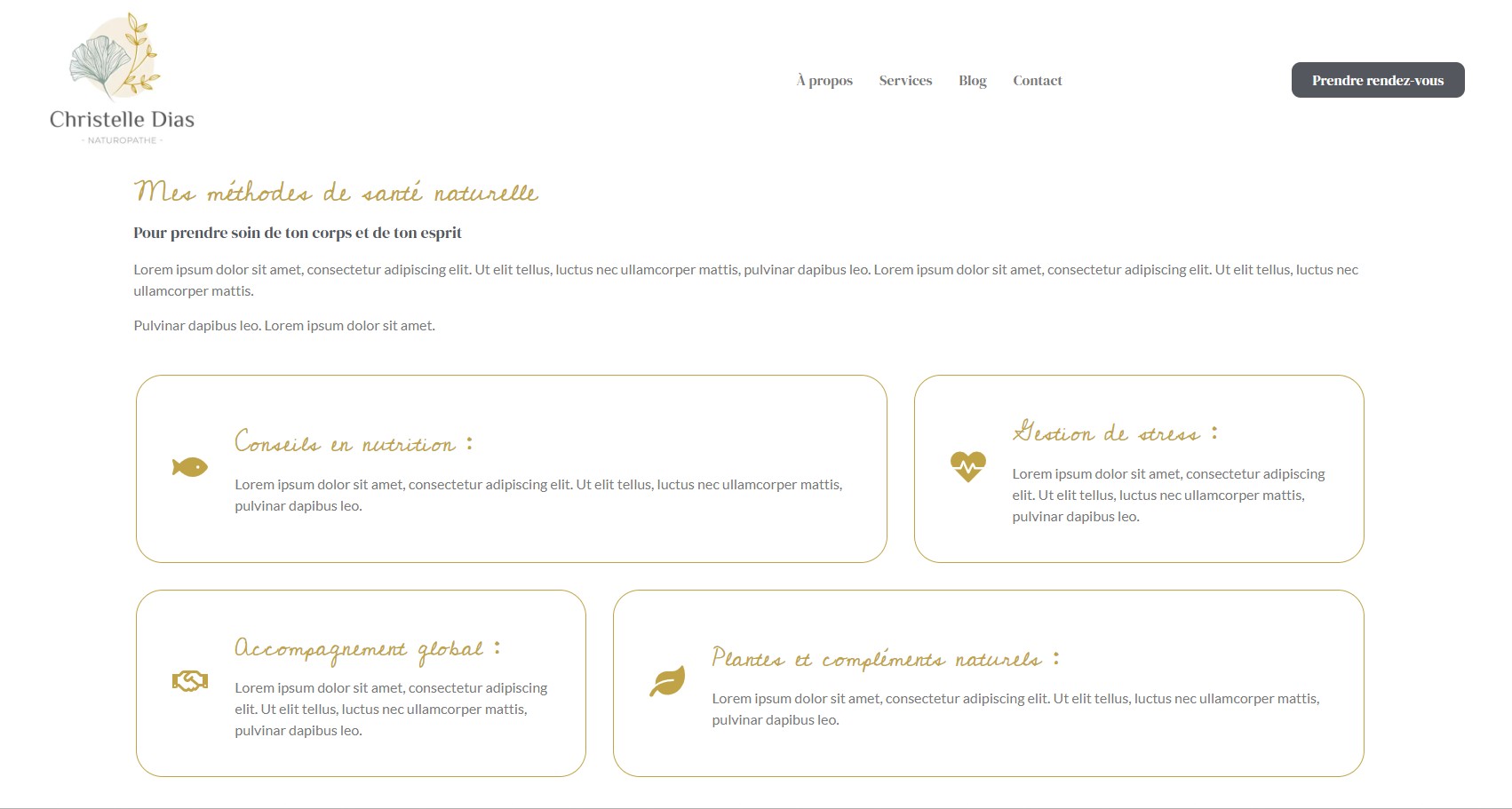 Section méthodes du site One Page de naturopathie