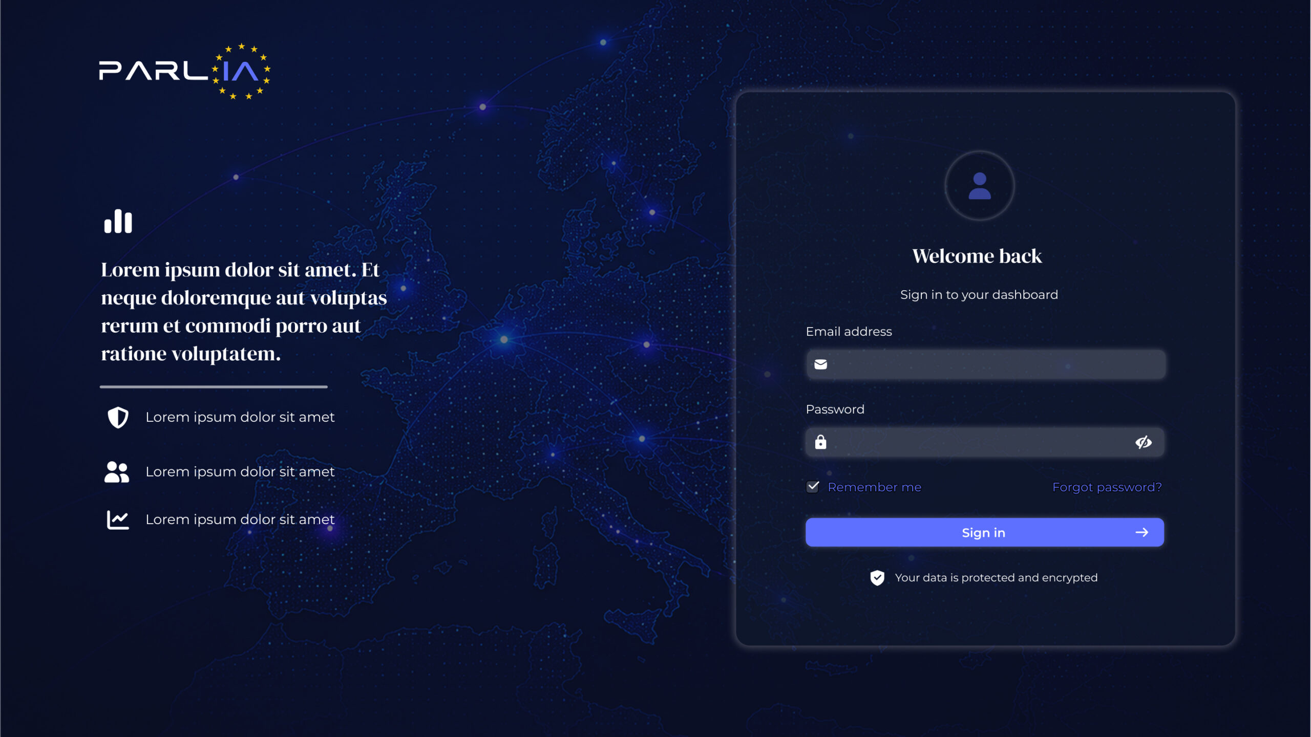 Page de connexion Parliamentum en version bureau