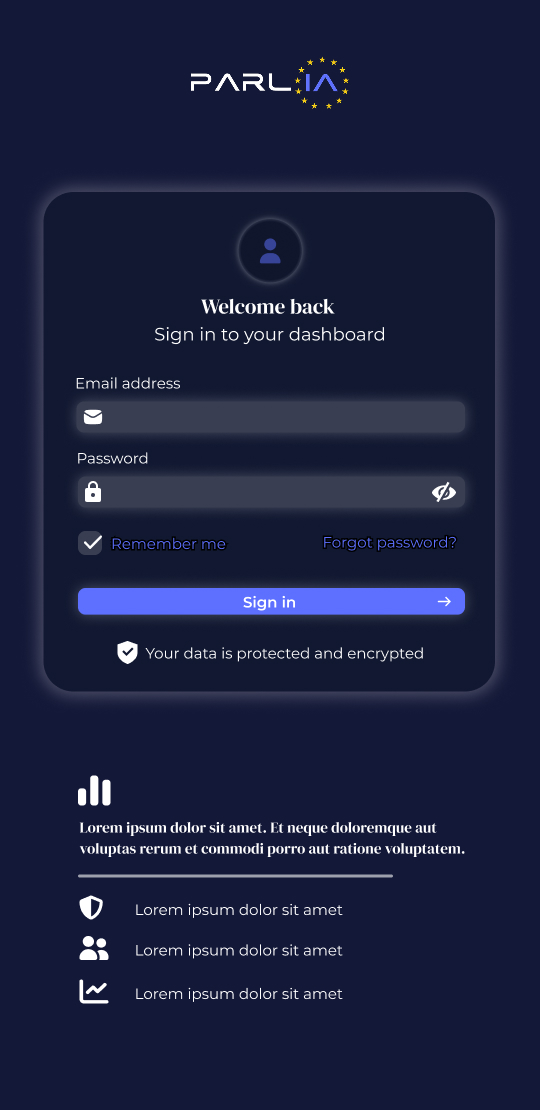 Page de connexion Parliamentum en version mobile