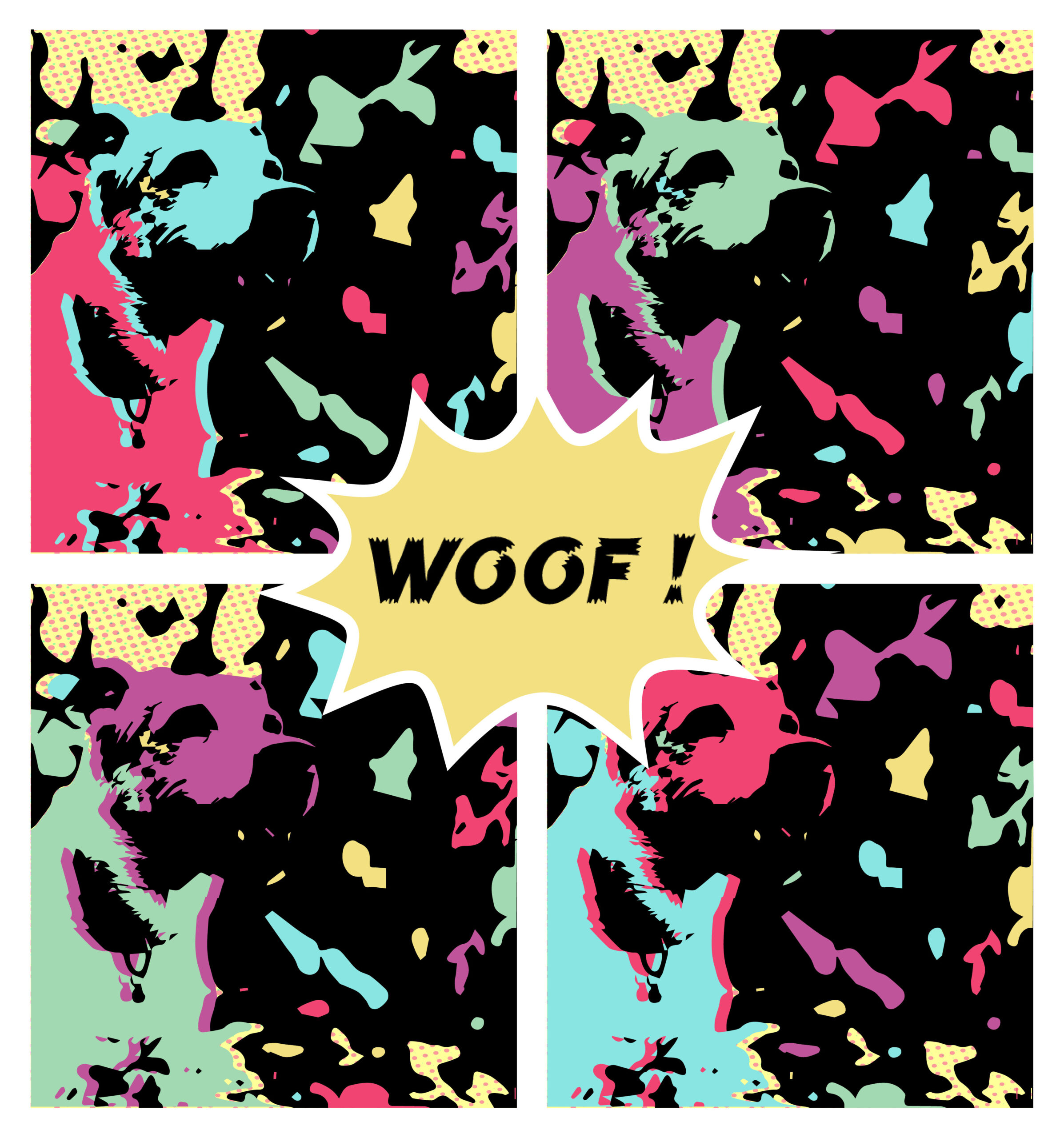 Chien en pop art illustré sur Illustrator