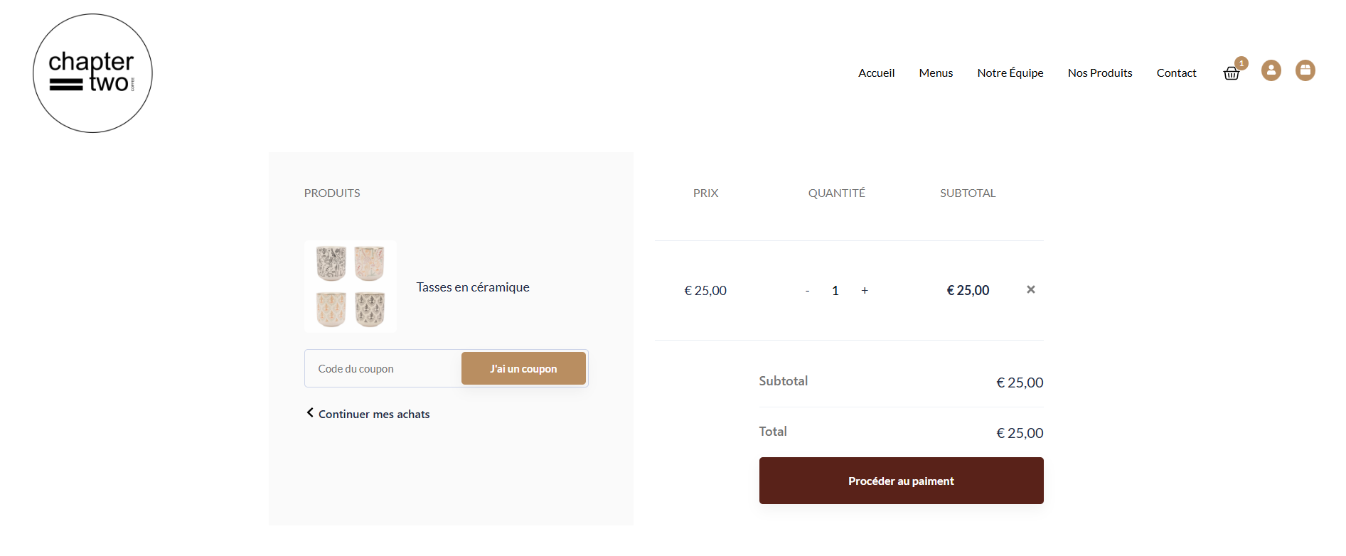 Panier d’achat du site Chapter Two